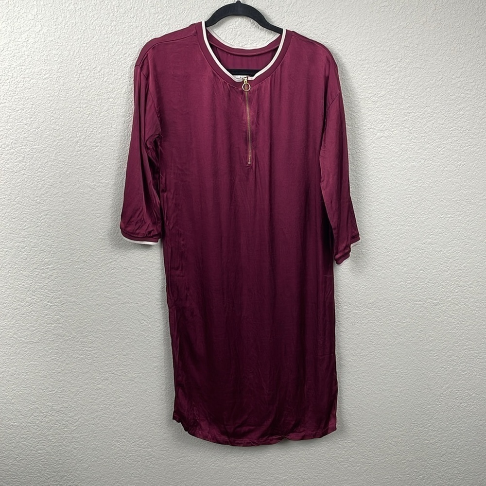 Minus Ennis Dress Minimalist Cabernet Zip Neck Sporty Shift Sz 36